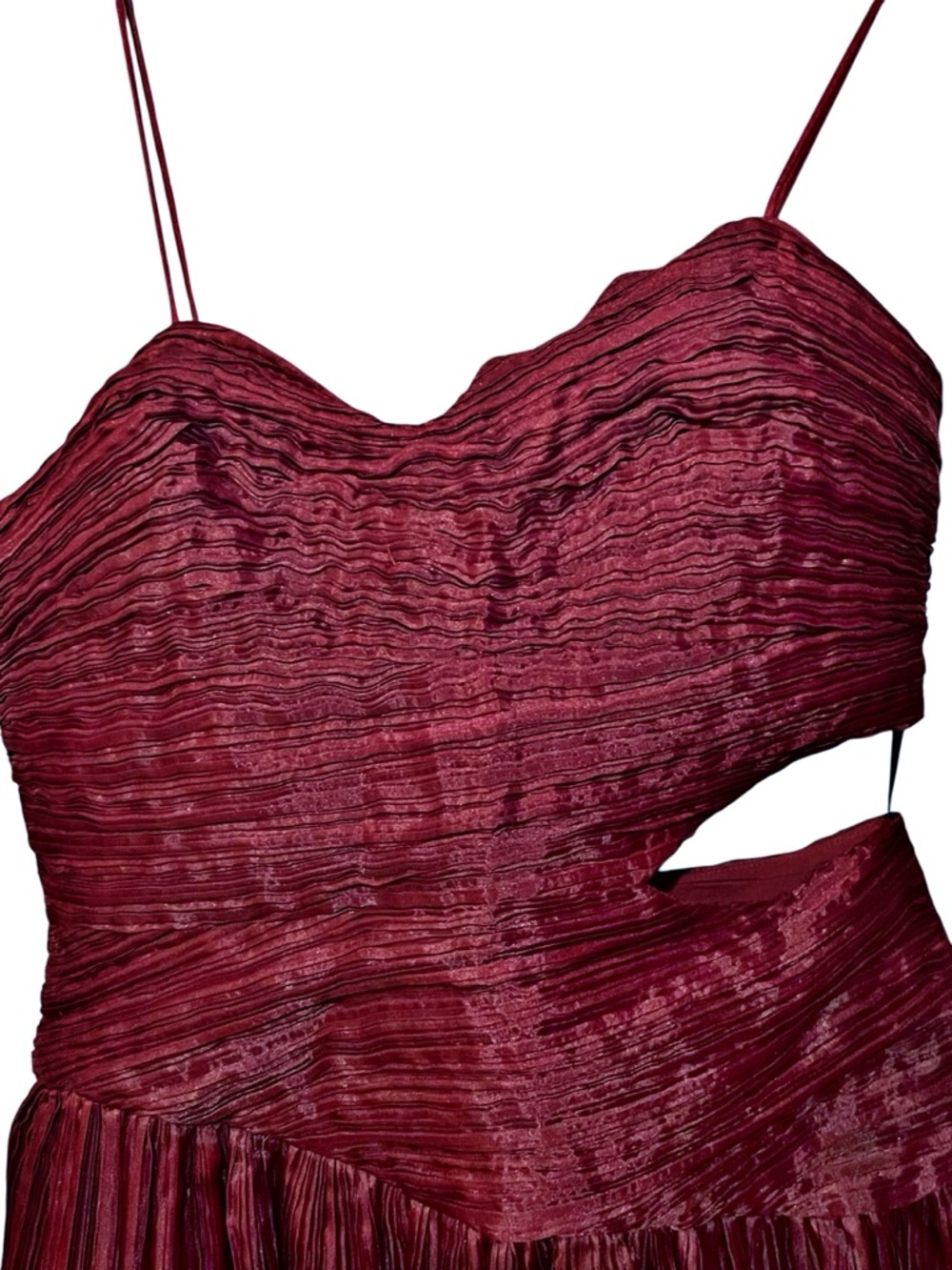 Aje Laurier Wave Maxi Dress Burgundy Red Plissé-Organza Waist Cut-out‎ Gown 12/L - Picture 9 of 16